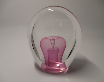Ed Nesteruk Sommerso Art Glass Sculpture  Pop Art Statuette Clear & Pink