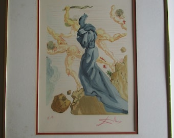 Salvador Dali Hell Canto 19 Original Woodcut Lithograph E.A. Signed  Divine Comedy Series