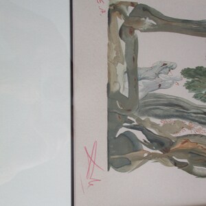 May include: A framed print of a surrealist artwork featuring a tree with branches that appear to be intertwined with human figures. The print is signed "E.A." in the upper right corner and "Dal&iacute;" in the lower left corner.