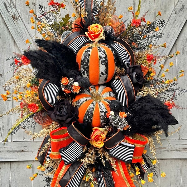 Halloween Wreath, Fall Wreath, Whimsy Halloween, Halloween Decor, Fall Decor, Crows, Embellishments