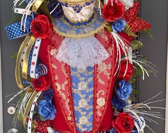 Patriotic Door Wreath Front Summer Handmade Stars Stripes Design Entryway Wall Hanging American Independence Day Memorial Tribute Swag