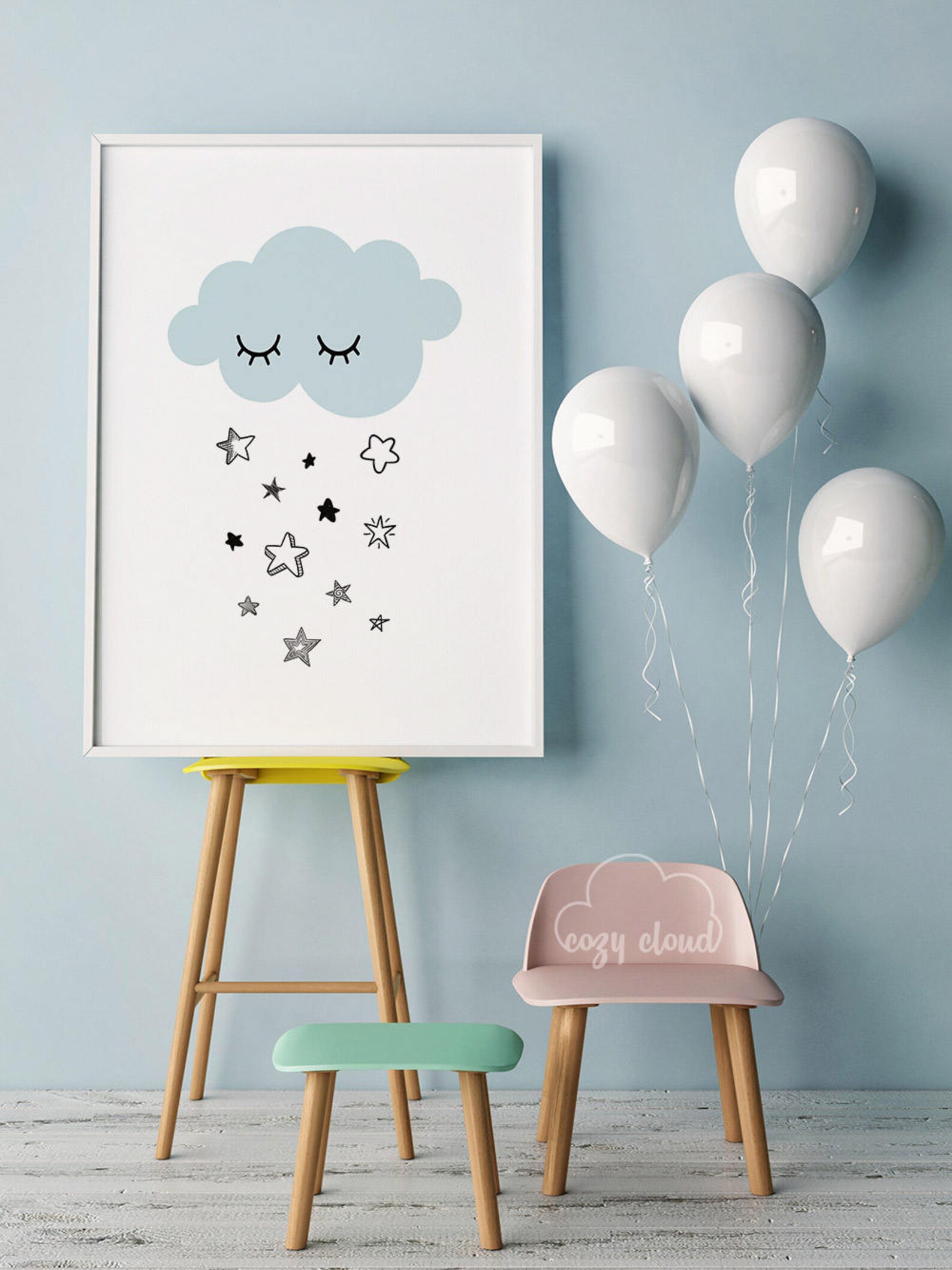 Cloud Nursery Print Nursery Wall Decorkids Room Decor Etsy