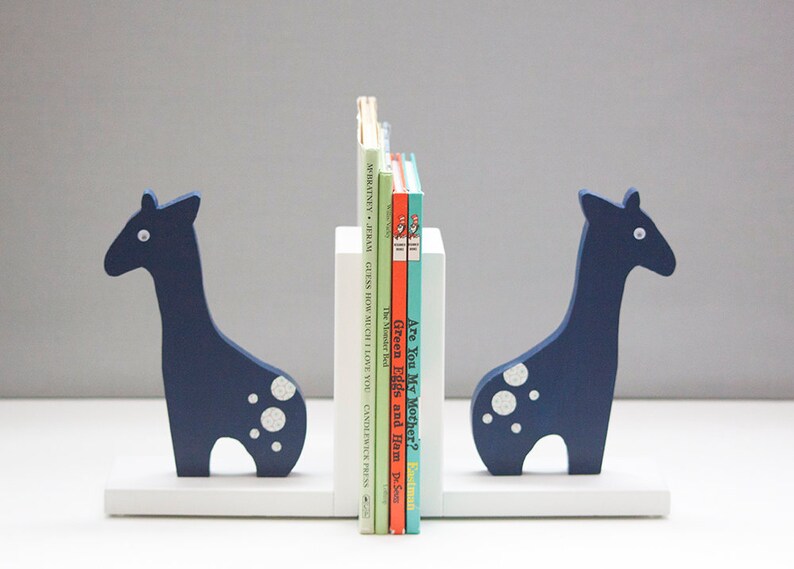 Giraffe Bookends Nursery Baby Zoo Animals Navy Book Ends Etsy