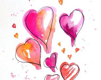 Valentine's Day Bleeding hearts romantic Watercolor Printed Card by Elvira Rascov ©