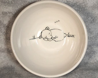 Porcelain hand painted bowl with Sleepy bear
