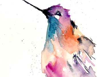 Colorful Hummingbird Watercolor Printed Mother's Day Card by Elvira Rascov©