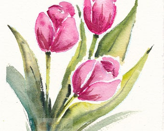 Tulips for Mom Watercolor Printed Card by ©Elvira Rascov