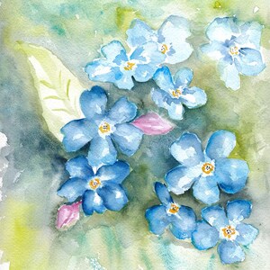 Carte imprimée à l'aquarelle pour la fête des mères avec des fleurs myosotis par © Elvira Rascov