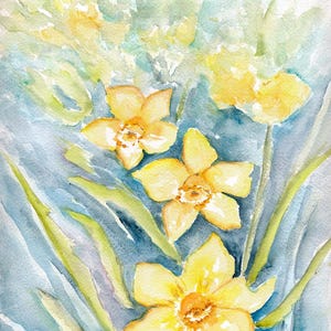 Daffodils for Mom. Printed Watercolor Card by © Elvira Rascov