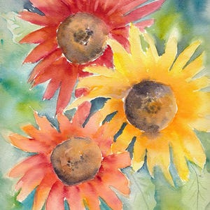 Girassóis para a Mamãe. Cartão em aquarela impresso por © Elvira Rascov