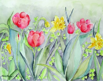Frühlingsblumen Tulpen Liebhaber Bedruckte Aquarellkarte von Elvira Rascov©