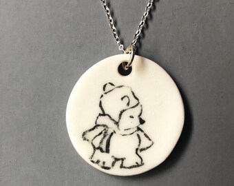 Teddy Bear Porcelain Pendant handpainted by Elvira Rascov