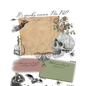 Spooky Skeleton Printable Pen Pal Digital Download, Fall & Halloween Themed Snail Mail Item