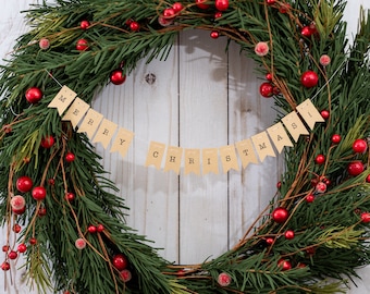 Banderines pequeños de "¡Feliz Navidad!", guirnalda navideña única para árbol, corona o repisa, letrero navideño personalizado