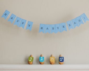 Diminuto "¡Feliz Janucá!" Bunting, guirnalda navideña hecha a mano