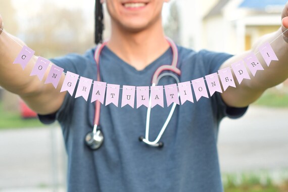 Tiny Personalized PhD Graduation Banner, "Congratulations, Dr." Bunting, Medical School Graduation Party Banner, Doctoral Candidate