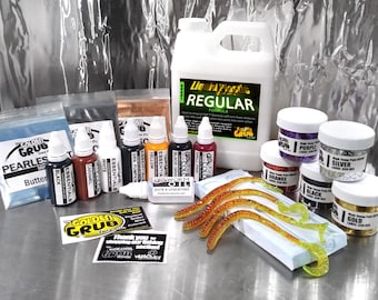 NEW Liquid Plastic SUPER STARTER Set / Big Worm Kit + Oil + Bags + plastisol - Fishing lure bait making, Easy to Learn & Fun