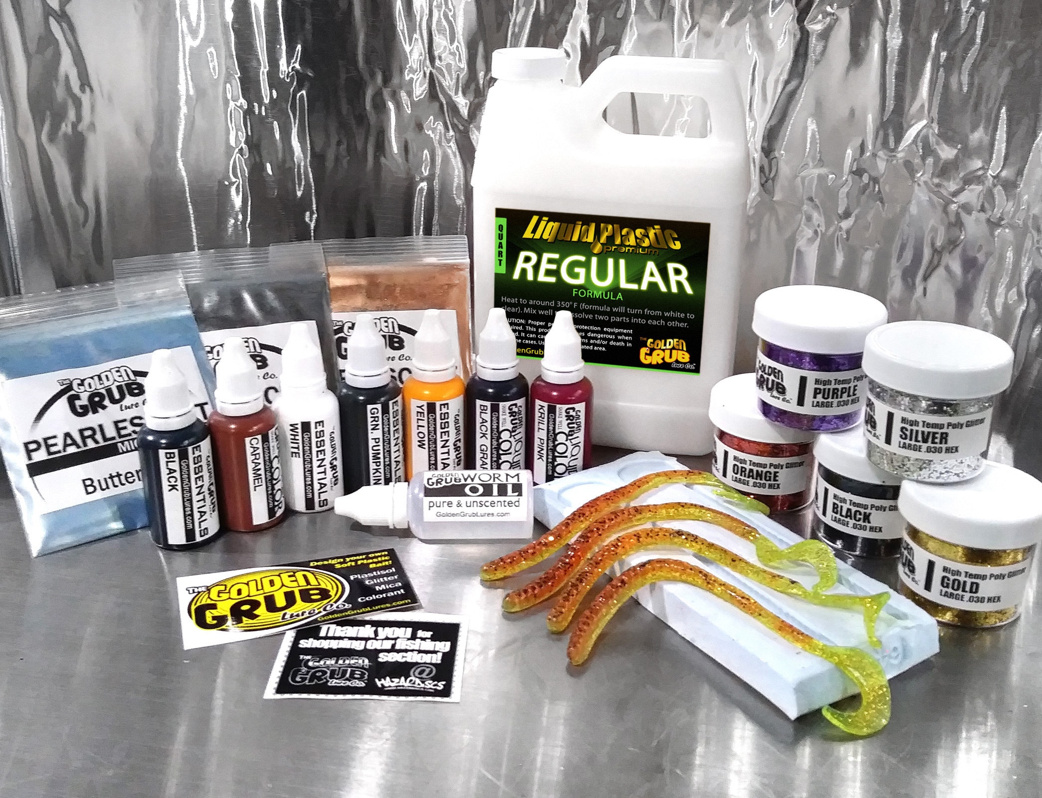 NEW Liquid Plastic SUPER STARTER Set / Big Worm Kit Oil Bags Plastisol Fishing Lure Bait Making