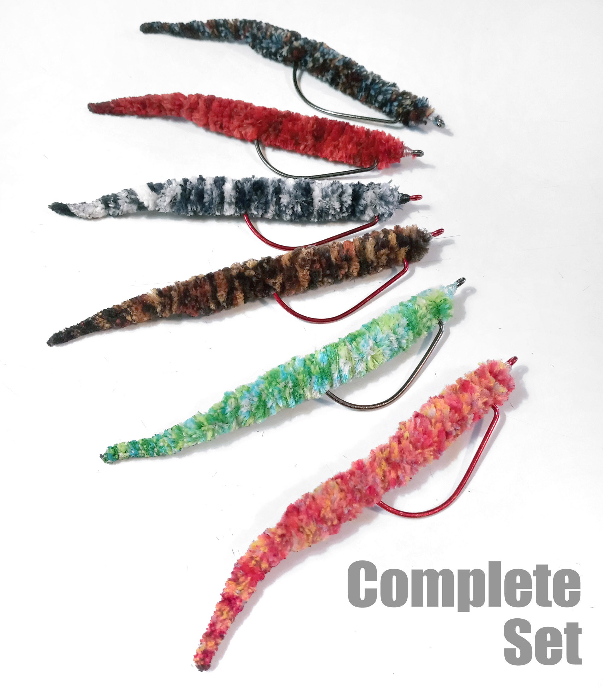 Bass Worm Flies 3/6 PACKS Chenille Yarn Fly Worms Tied on 2/0 X