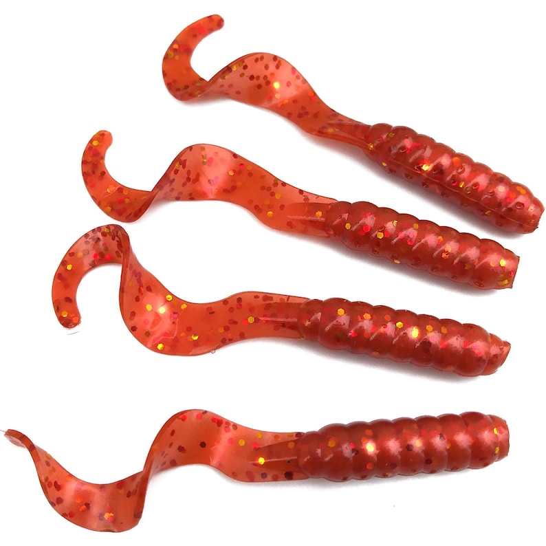 NEW 50//pack Pearly Orange PEPPER CRAW 3/" Garlic Grubs Fishing Curly Tail Plastic
