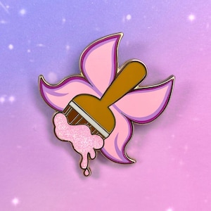 Neopets Paint Brush Faerie Brush Gold Glitter Small Enamel Pin