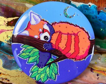 Red Panda Night Sky Holographic 58mm Badge