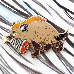 Spotted Hyena with Zebra Meat Small Gold Hard Enamel Pin