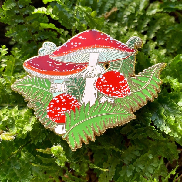 Fly Agaric Red Mushroom  Foraging Gold Large Hard Enamel Pin