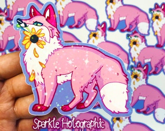 Fuchs Blume Pink Kitsune Holographic Sparkle Vinyl Sticker