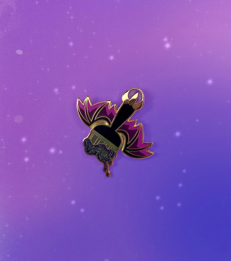 Neopets Paint Brush Darigan Brush Gold Glitter Small Enamel Etsy