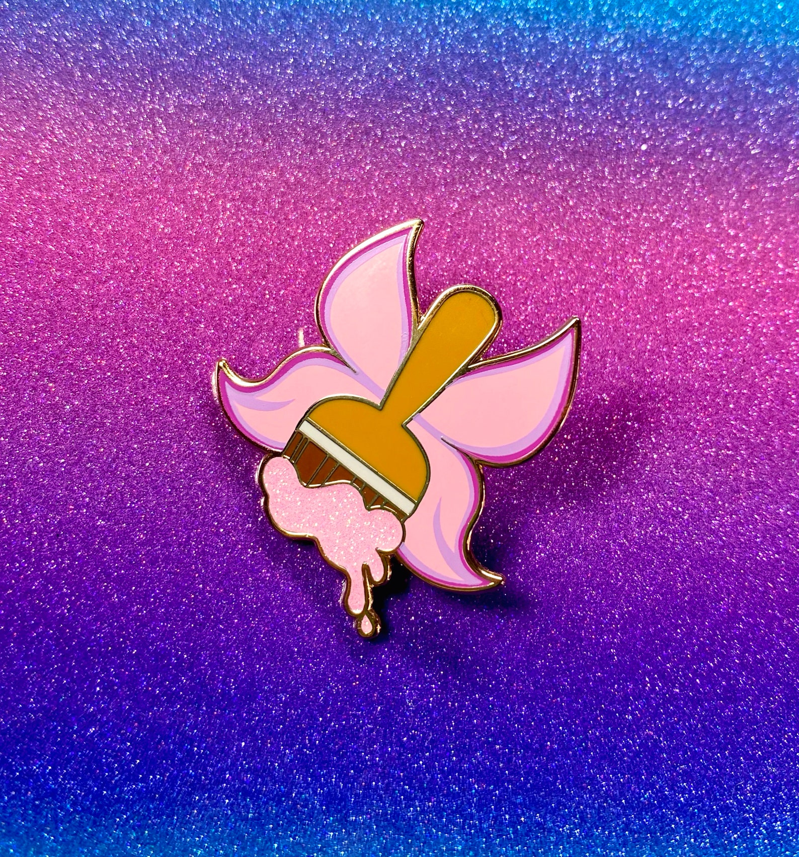 Neopets Paint Brush Faerie Brush Gold Glitter Small Enamel Pin Etsy