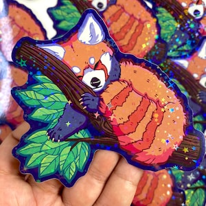 Adesivo de vinil holográfico Panda Vermelho