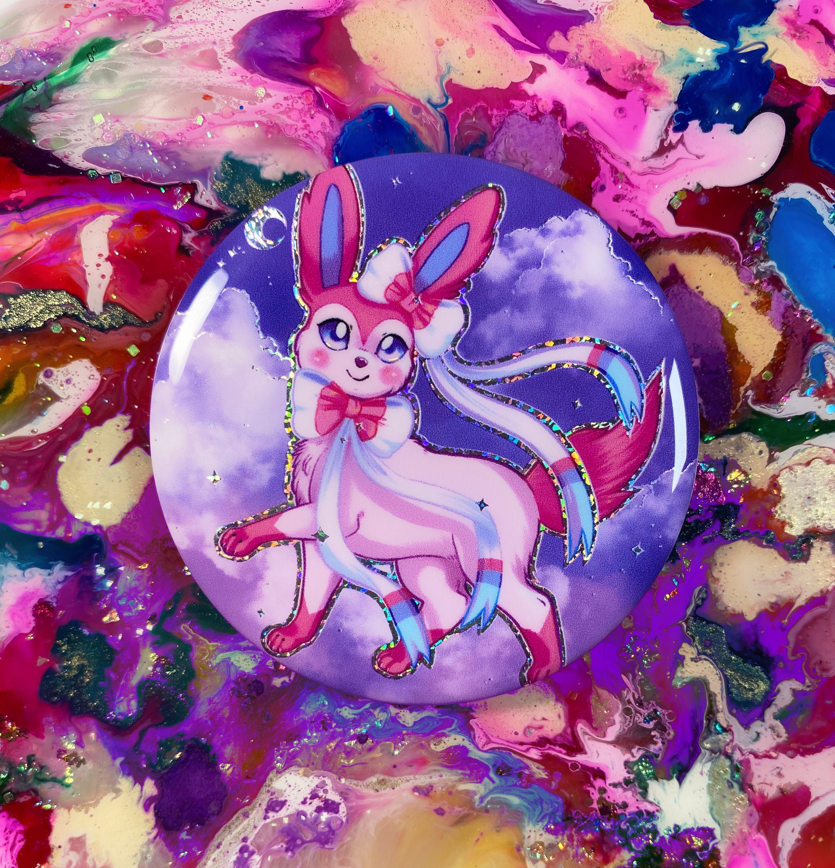 Slyveon holografische fee Pokemon Eeveelutions 58 mm-badge