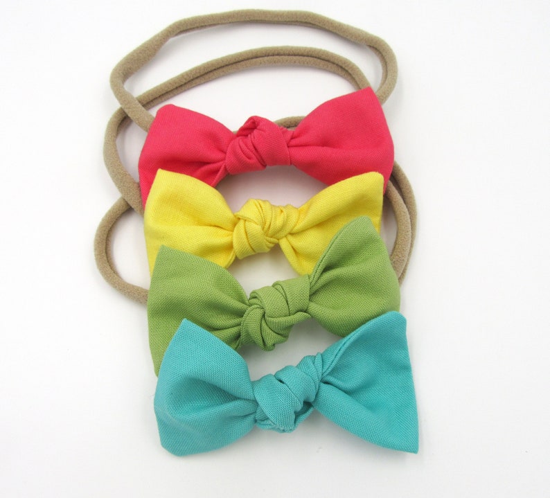 Girls Alligator Clip Bows Newborn Baby Girl Headband Mini Knot Bow Set Toddler Hair Bow Clip Bows on Nylon Headband Set of Four Bows