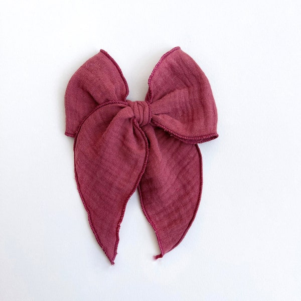 Autumn Berry Double Gauze Fable Bow, Berry Long Tail Bow, Pink Hair Bow Clip, Mauve Fable Bow, Alligator Clip Bow, Girls Gauze Bow, Toddler