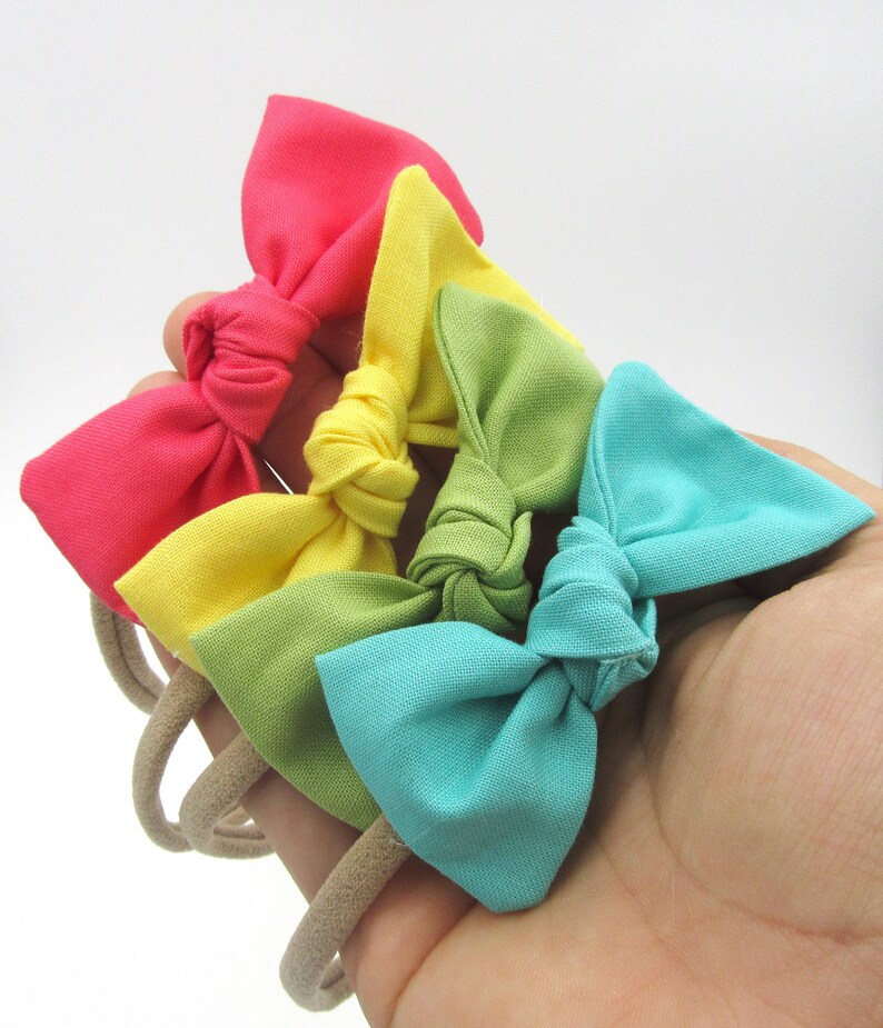 Girls Alligator Clip Bows Newborn Baby Girl Headband Mini Knot Bow Set Toddler Hair Bow Clip Bows on Nylon Headband Set of Four Bows