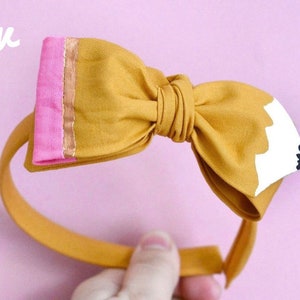 Hand Painted Pencil Bow Headband, Pencil Knot Headband, Back to School Headband Bow, Mustard Bow, Pencil Bows, First Day of School Bow image 4