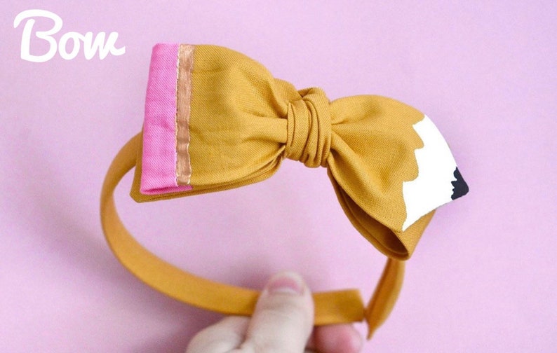 Hand Painted Pencil Bow Headband, Pencil Knot Headband, Back to School Headband Bow, Mustard Bow, Pencil Bows, First Day of School Bow image 4