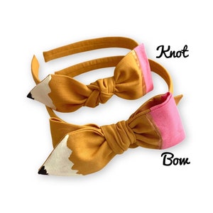 Hand Painted Pencil Bow Headband, Pencil Knot Headband, Back to School Headband Bow, Mustard Bow, Pencil Bows, First Day of School Bow image 2