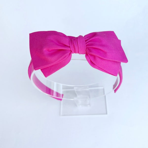 Solid Bright Pink Bow Hard Headband, Girls Headband, One Size Fits All, Pink Bow, Pink Headband, Hot Pink Bow, Girls Pink Headband Bow