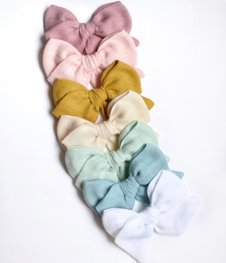 Pink Baby Headband Bow Toddler Hair Clip Handtied Bows White Bow Double Gauze Pinwheel Bows Bow on Nylon Headband or Alligator Clip