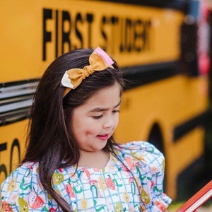 Hand Painted Pencil Bow Headband, Pencil Knot Headband, Back to School Headband Bow, Mustard Bow, Pencil Bows, First Day of School Bow image 6