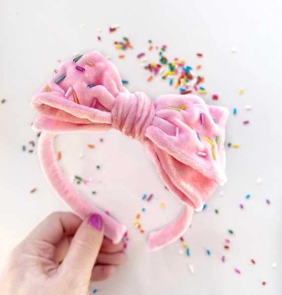 Pink Velvet Knot Headband with Sprinkles Rainbow Confetti Beading Blush and Rainbow Sprinkle Knotted Headband- Knotted  main image 3