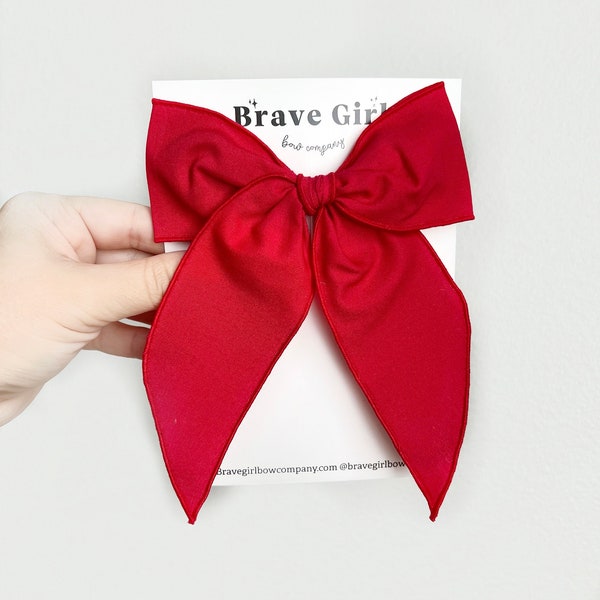 Bright Red Fable Bow, Valentines Day Red Bow, Long Tail Large Bow, Fable Bow, Red School Bow, Alligator Clip, Toddler Hair Bow