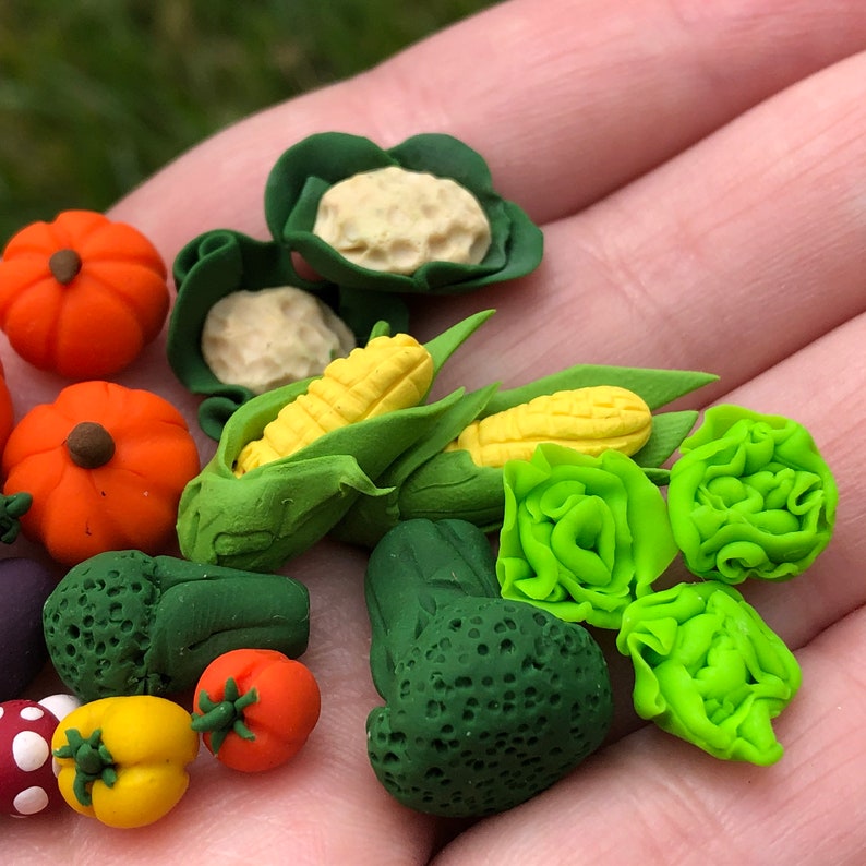 Set of Mixed Assortment of Veggies for Doll House or Fairy Garden Miniature Vegetable Variety Pack, Handmade Artisan 1:12 Scale Vegetables image 8