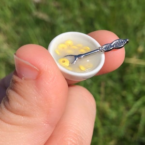 Miniature Bowl of Cereal with Spoon; For Doll House or Fairy Garden