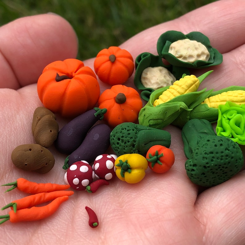 Set of Mixed Assortment of Veggies for Doll House or Fairy Garden Miniature Vegetable Variety Pack, Handmade Artisan 1:12 Scale Vegetables image 4