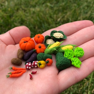 Set of Mixed Assortment of Veggies for Doll House or Fairy Garden Miniature Vegetable Variety Pack, Handmade Artisan 1:12 Scale Vegetables image 1