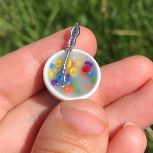 Miniature Cereal Bowl with Milk and Spoon for Doll House or Fairy Garden