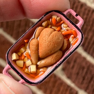 Miniature Doll House Roast Chicken Dinner; 1:12 Scale Mini Food; Miniature Meal; Fairy Garden Chicken; Mini Casserole Dish with Veggies;